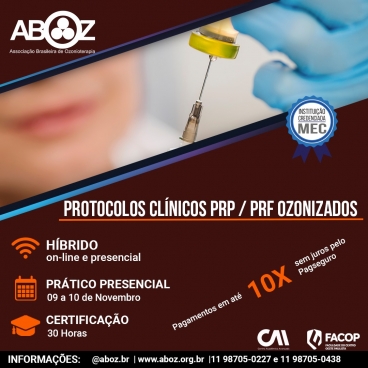 Curso Protocolos Clínicos PRP / PRF Ozonizados - Práticas dias 09 e 10 de novembro de 2024