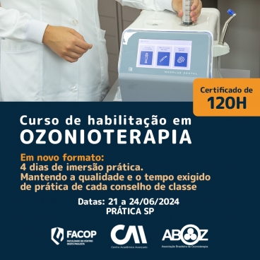 Curso Habilitação em Ozonioterapia 120h - Aulas Práticas de 21 a 24 de junho de 2024